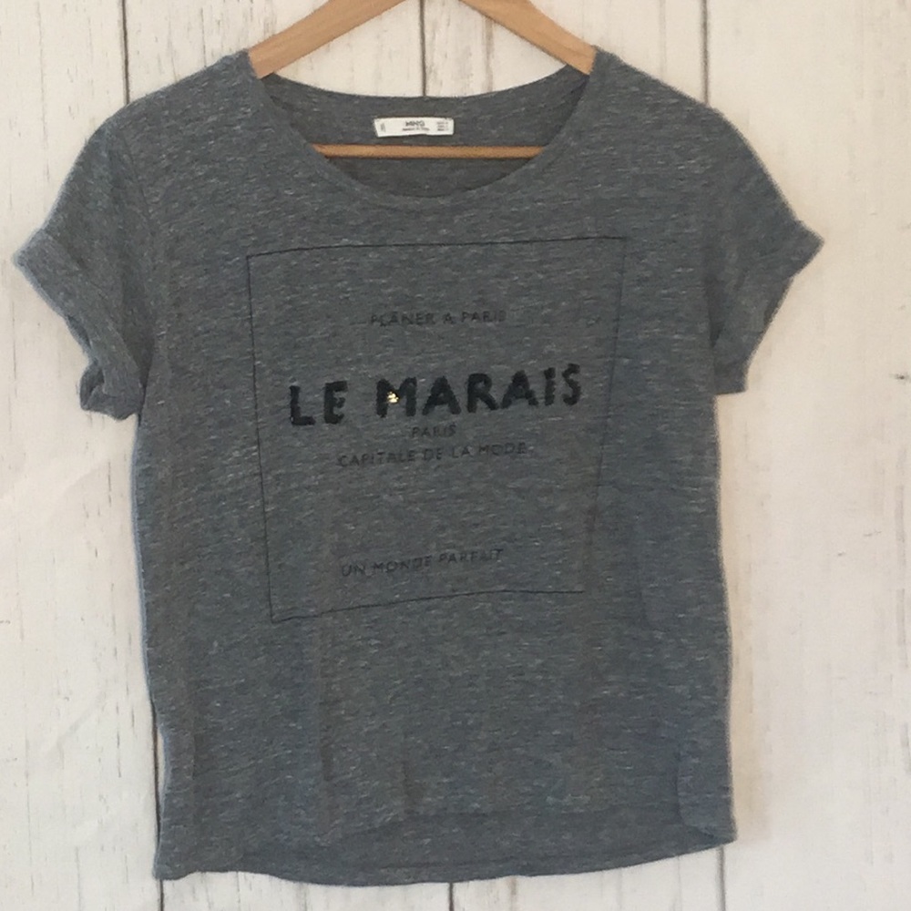 Mango Paris distressed sequin round neck T-shirt